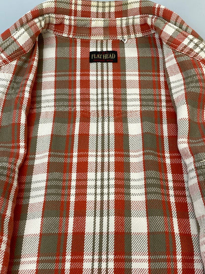 【中古品】【メンズ】 THE FLAT HEAD ザ フラットヘッド HEAVY FLANNEL SHIRT ヘビーフランネルシャツ メンズ トップス 145-260713-hu-40-min サイズ：38 カラー：レッド/ホワイト/カーキ（チェック） 万代Net店