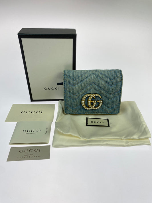 【中古品】【メンズ】 GUCCI グッチ GGマーモント デニム コンパクトウォレット 466492 財布 二つ折り財布 181-260530-KS-18-min カラー：ライトブルー 万代Net店