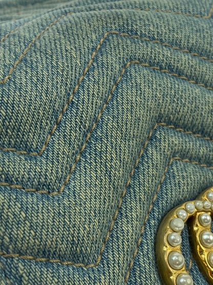 【中古品】【メンズ】 GUCCI グッチ GGマーモント デニム コンパクトウォレット 466492 財布 二つ折り財布 181-260530-KS-18-min カラー：ライトブルー 万代Net店