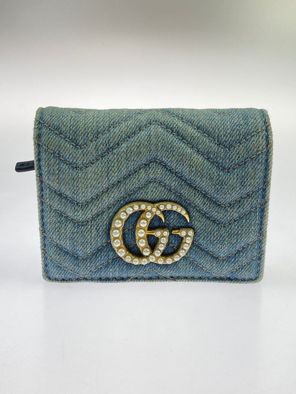 【中古品】【メンズ】 GUCCI グッチ GGマーモント デニム コンパクトウォレット 466492 財布 二つ折り財布 181-260530-KS-18-min カラー：ライトブルー 万代Net店