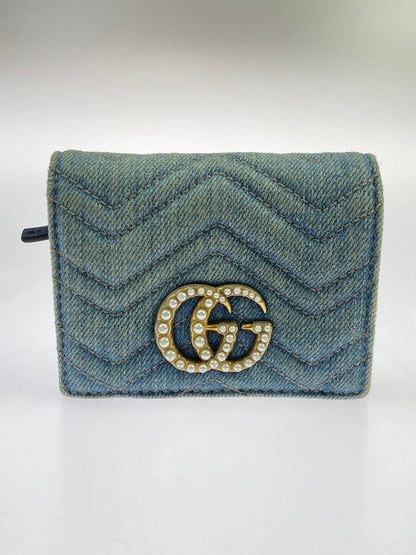【中古品】【メンズ】 GUCCI グッチ GGマーモント デニム コンパクトウォレット 466492 財布 二つ折り財布 181-260530-KS-18-min カラー：ライトブルー 万代Net店
