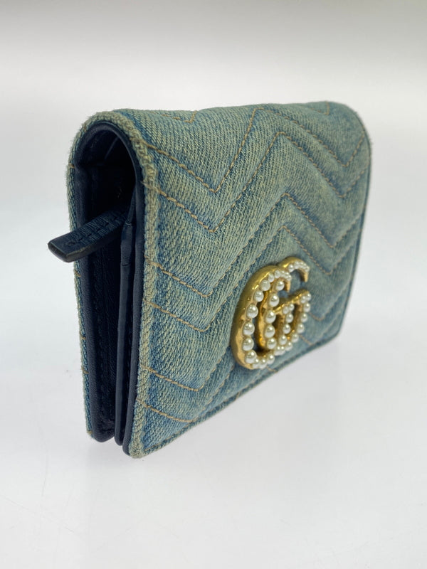 【中古品】【メンズ】 GUCCI グッチ GGマーモント デニム コンパクトウォレット 466492 財布 二つ折り財布 181-260530-KS-18-min カラー：ライトブルー 万代Net店