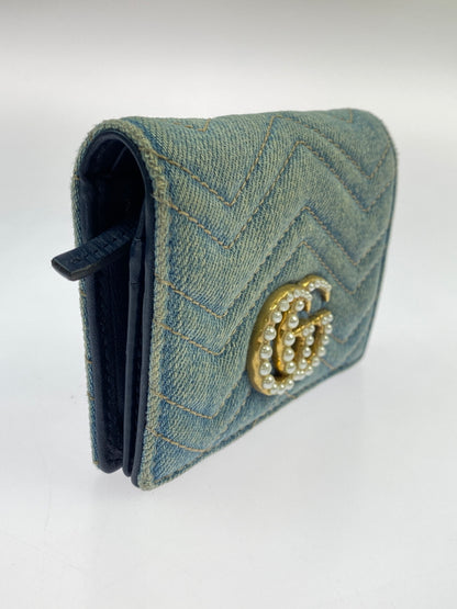 【中古品】【メンズ】 GUCCI グッチ GGマーモント デニム コンパクトウォレット 466492 財布 二つ折り財布 181-260530-KS-18-min カラー：ライトブルー 万代Net店
