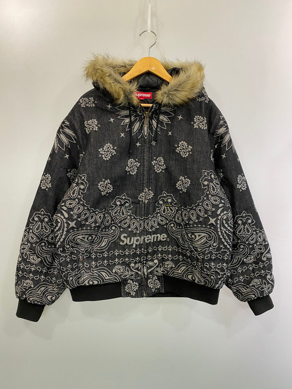 【中古品】【メンズ】 Supreme シュプリーム 25SS BANDANA JACQUARD DENIM HOODED WORK JACKET バンダナ ジャカード デニム フーディー ワーク ジャケット アウター 149-260222-SH-02-min サイズ：M カラー：ブラック 万代Net店