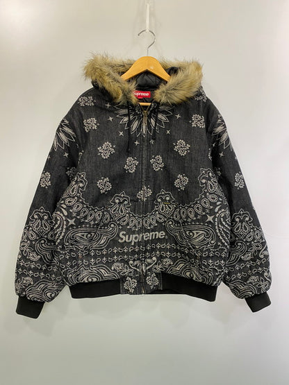 【中古品】【メンズ】 Supreme シュプリーム 25SS BANDANA JACQUARD DENIM HOODED WORK JACKET バンダナ ジャカード デニム フーディー ワーク ジャケット アウター 149-260222-SH-02-min サイズ：M カラー：ブラック 万代Net店