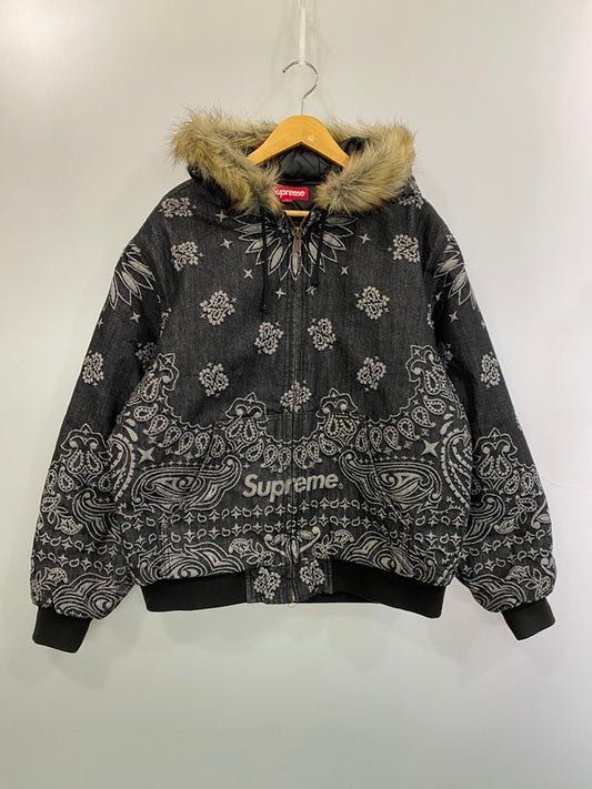【中古品】【メンズ】 Supreme シュプリーム 25SS BANDANA JACQUARD DENIM HOODED WORK JACKET バンダナ ジャカード デニム フーディー ワーク ジャケット アウター 149-260222-SH-02-min サイズ：M カラー：ブラック 万代Net店