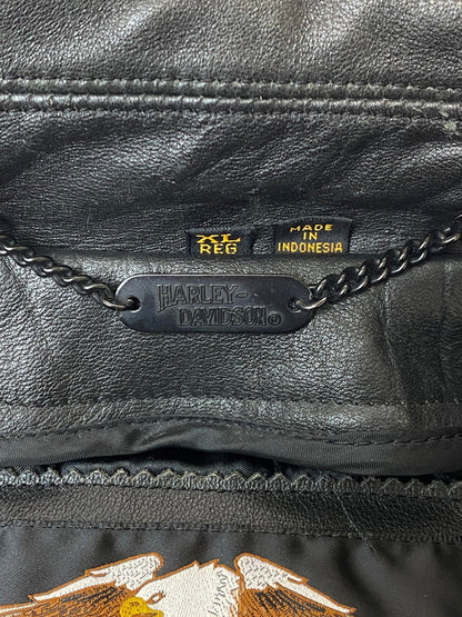 【中古品】【メンズ】 HARLEY DAVIDSON ハーレーダビッドソン LEATHER JACKET レザージャケット 本皮 アウター 145-260222-SH-09-min サイズ：XL カラー：ブラック 万代Net店