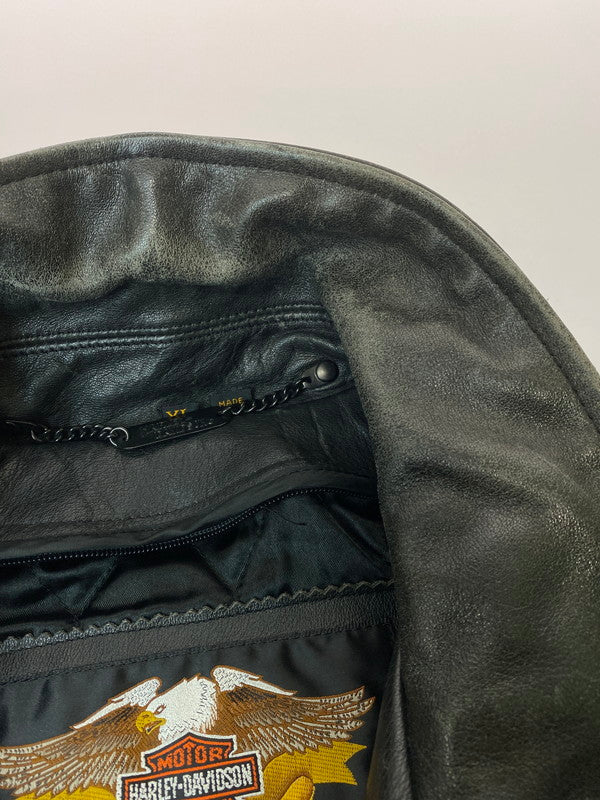 【中古品】【メンズ】 HARLEY DAVIDSON ハーレーダビッドソン LEATHER JACKET レザージャケット 本皮 アウター 145-260222-SH-09-min サイズ：XL カラー：ブラック 万代Net店