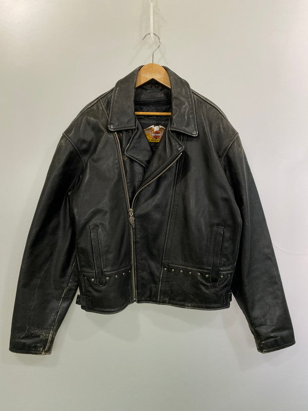 【中古品】【メンズ】 HARLEY DAVIDSON ハーレーダビッドソン LEATHER JACKET レザージャケット 本皮 アウター 145-260222-SH-09-min サイズ：XL カラー：ブラック 万代Net店