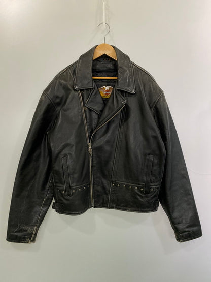 【中古品】【メンズ】 HARLEY DAVIDSON ハーレーダビッドソン LEATHER JACKET レザージャケット 本皮 アウター 145-260222-SH-09-min サイズ：XL カラー：ブラック 万代Net店