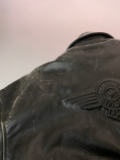 【中古品】【メンズ】 HARLEY DAVIDSON ハーレーダビッドソン LEATHER JACKET レザージャケット 本皮 アウター 145-260222-SH-09-min サイズ：XL カラー：ブラック 万代Net店