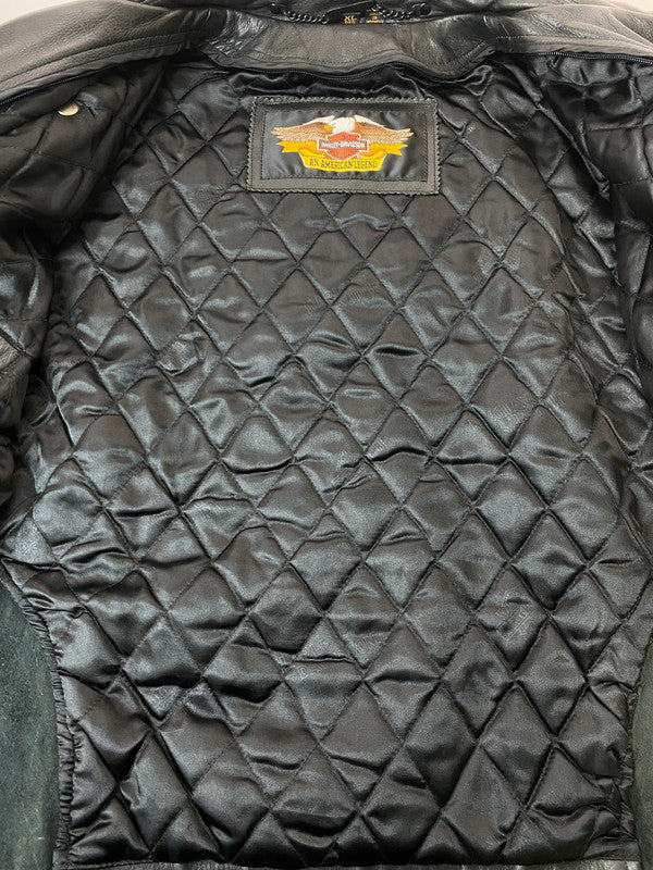 【中古品】【メンズ】 HARLEY DAVIDSON ハーレーダビッドソン LEATHER JACKET レザージャケット 本皮 アウター 145-260222-SH-09-min サイズ：XL カラー：ブラック 万代Net店