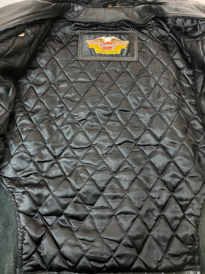 【中古品】【メンズ】 HARLEY DAVIDSON ハーレーダビッドソン LEATHER JACKET レザージャケット 本皮 アウター 145-260222-SH-09-min サイズ：XL カラー：ブラック 万代Net店