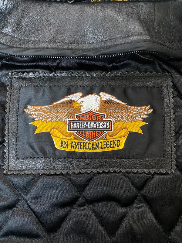 【中古品】【メンズ】 HARLEY DAVIDSON ハーレーダビッドソン LEATHER JACKET レザージャケット 本皮 アウター 145-260222-SH-09-min サイズ：XL カラー：ブラック 万代Net店