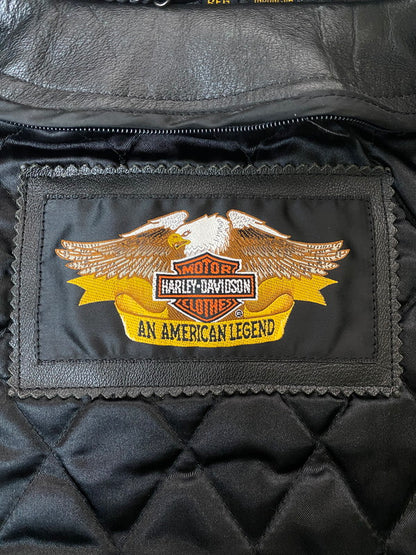 【中古品】【メンズ】 HARLEY DAVIDSON ハーレーダビッドソン LEATHER JACKET レザージャケット 本皮 アウター 145-260222-SH-09-min サイズ：XL カラー：ブラック 万代Net店