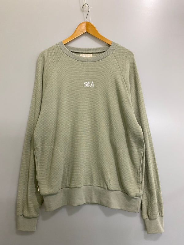 【中古品】【メンズ】 WIND AND SEA ウィンダンシー ES＿W＿RAGLAN CREW NECK WAFFLE SHIRT GREEN WDS－O－ESS メンズ クルーネック 長袖 142-260630-hu-26-min サイズ：XL カラー：ライトグリーン 万代Net店