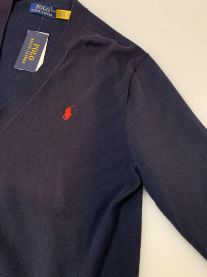 【中古品】【メンズ】 POLO RALPH LAUREN ポロ・ラルフローレン V-NECK COTTON CARDIGAN コットン カーディガン 147-260615-kt-09-min カラー：ネイビー 万代Net店