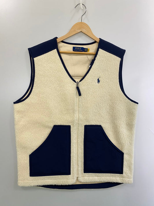 【中古品】【メンズ】 POLO RALPH LAUREN ポロ・ラルフローレン FLEECE VEST MNPOKNI1N220001 フリース ベスト メンズ パイル フリース ハイブリッド 147-260227-em-39-min サイズ：L カラー：クリーム/ネイビー 万代Net店
