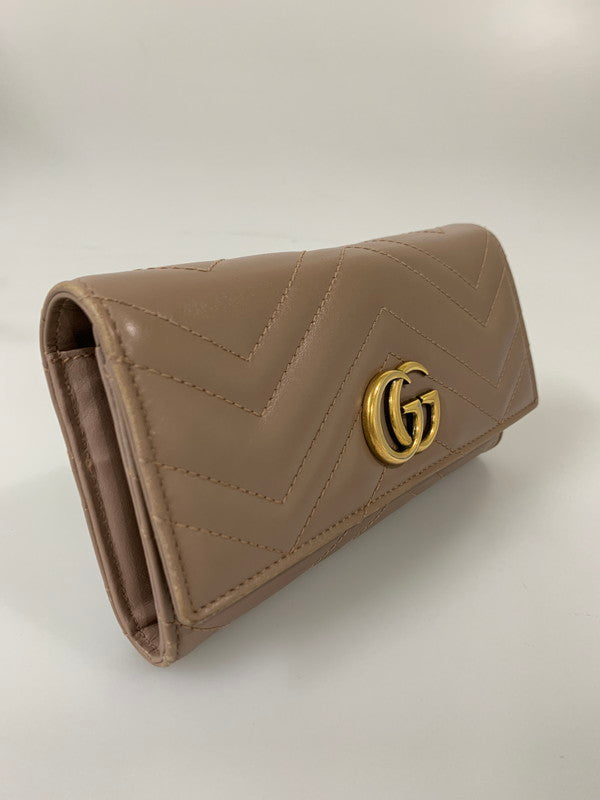 【中古品】【レディース】 GUCCI グッチ GGマーモント コンチネンタル ウォレット 443436 キルティング レザー 長財布 レディース 181-260303-em-17-min カラー：ベージュ 万代Net店