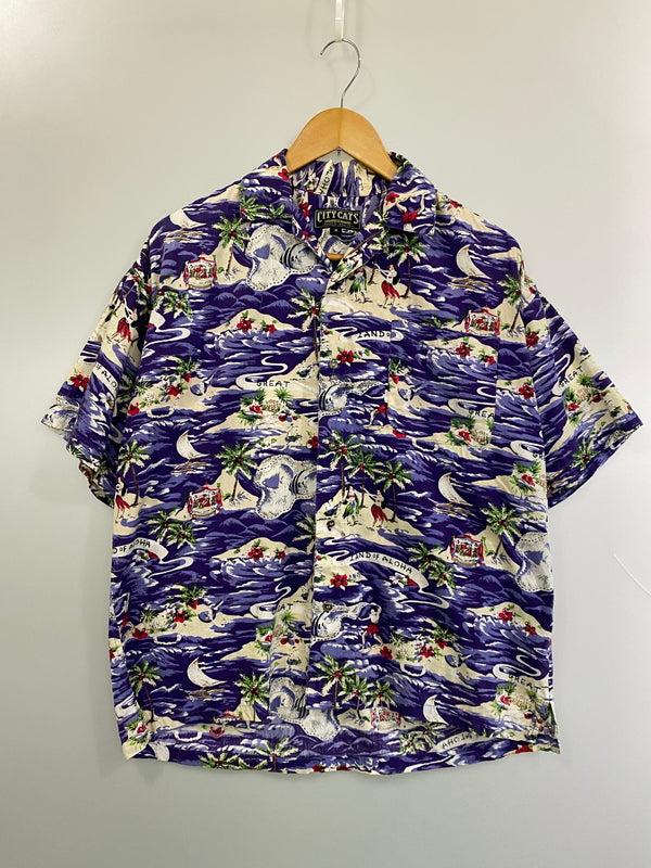 【中古品】【メンズ】 CITY CATS シティキャッツ HAWAIIAN SHIRT ハワイアン シャツ トップス 146-260626-jt-08-min サイズ：M カラー：パープル系 万代Net店