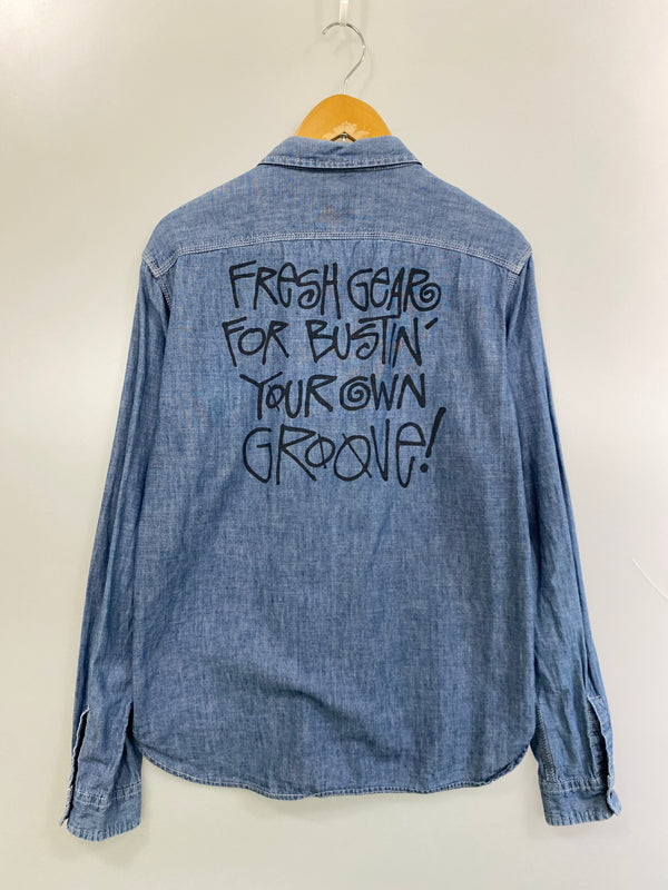 【中古品】【メンズ】 STUSSY ステューシー DENIM SHIRT SENDAI CHAPT LIMITED デニムシャツ 仙台チャプト 長袖シャツ トップス 142-260626-yn-33-min サイズ：L カラー：インディゴ 万代Net店