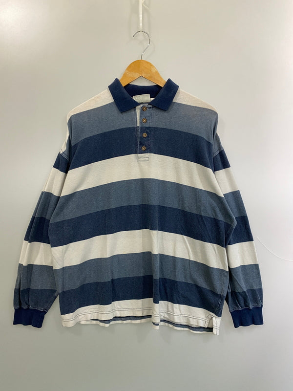 【中古品】【メンズ】 ASH CREEK アッシュ クリーク LS BORDER POLO SHIRT 長袖 ボーダー ポロシャツ トップス 146-260626-jt-14-min サイズ：L カラー：ブルー系 万代Net店