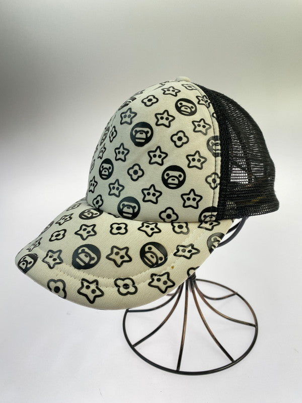 【現状渡し品】【メンズ/レディース】 A BATHING APE アベイシングエイプ MILO MONOGRAM MESH CAP マイロ モノグラム メッシュ キャップ 帽子 185-260313-yn-13-min サイズ：F カラー：ブラック 万代Net店