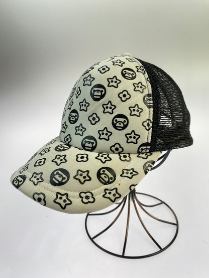 【現状渡し品】【メンズ/レディース】 A BATHING APE アベイシングエイプ MILO MONOGRAM MESH CAP マイロ モノグラム メッシュ キャップ 帽子 185-260313-yn-13-min サイズ：F カラー：ブラック 万代Net店