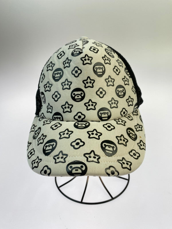 【現状渡し品】【メンズ/レディース】 A BATHING APE アベイシングエイプ MILO MONOGRAM MESH CAP マイロ モノグラム メッシュ キャップ 帽子 185-260313-yn-13-min サイズ：F カラー：ブラック 万代Net店