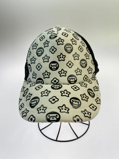 【現状渡し品】【メンズ/レディース】 A BATHING APE アベイシングエイプ MILO MONOGRAM MESH CAP マイロ モノグラム メッシュ キャップ 帽子 185-260313-yn-13-min サイズ：F カラー：ブラック 万代Net店