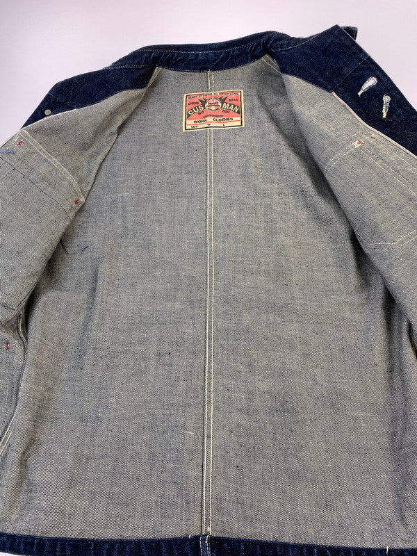 【中古品】【メンズ】 CUSHMAN クッシュマン DENIM COVERALL 21901 デニム カバーオール メンズ アウター ジャケット 145-260311-em-34-min サイズ：L カラー：インディゴブルー 万代Net店