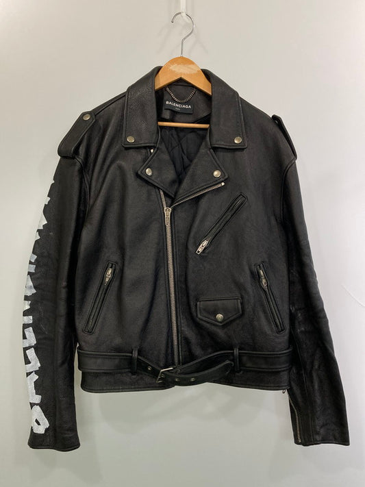 【中古品】【メンズ】 BALENCIAGA バレンシアガ AINT BIKET JACKET 18SS 485711 TWH15 ペインテッドバイカージャケット アウター 141-260313-yn-25-min サイズ：44 カラー：ブラック 万代Net店