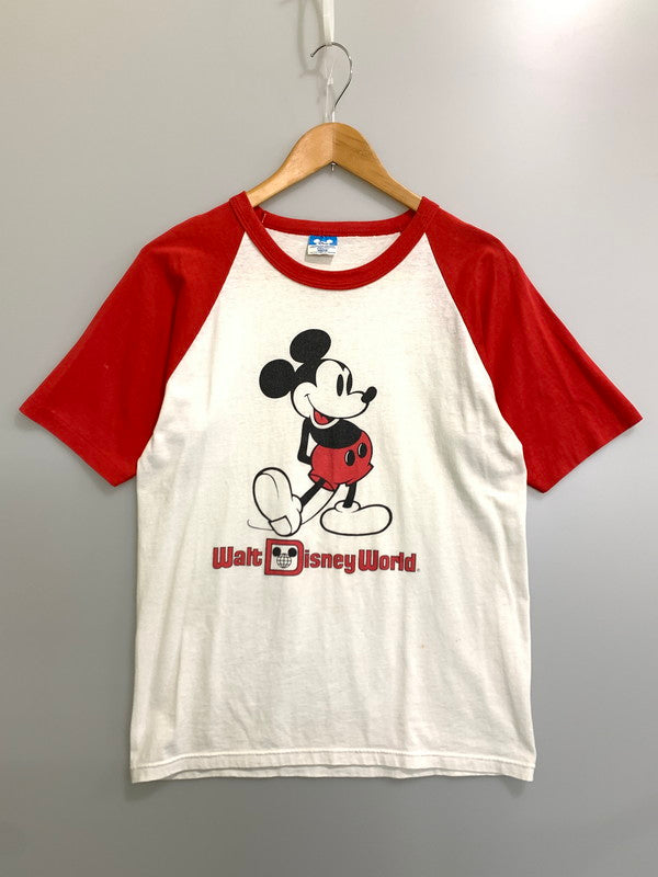【中古品】【メンズ】 DISNEY 80's WALT DISNEY WORLD RAGLAN T-SHIRT 80年代 ウォルトディズニーワールド ラグランＴシャツ トップス 146-260316-yn-07-min サイズ：M カラー：レッド/ホワイト 万代Net店