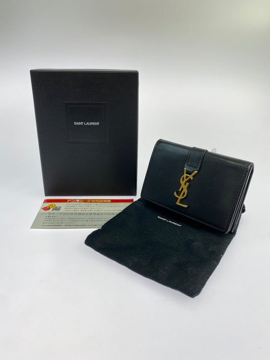 【中古品】【レディース】 SAINT LAURENT サンローラン BRS459880 レザー コンパクトウォレット 三つ折り財布 181-260611-yn-14-min カラー：ブラック 万代Net店