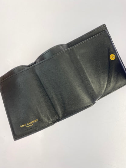 【中古品】【レディース】 SAINT LAURENT サンローラン BRS459880 レザー コンパクトウォレット 三つ折り財布 181-260611-yn-14-min カラー：ブラック 万代Net店