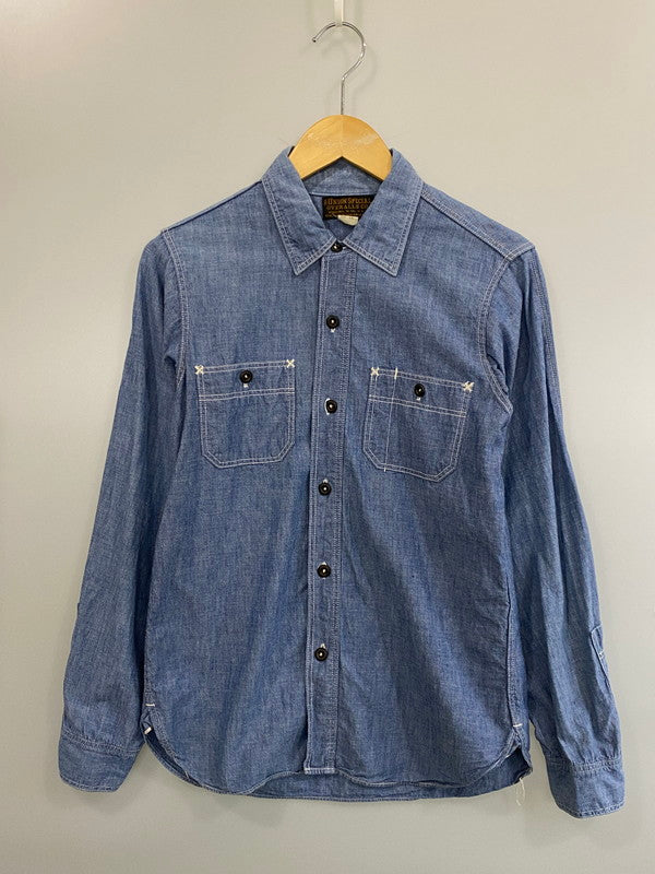 【中古品】【メンズ】 FREEWHEELERS フリーホイーラーズ WORK SHIRT ワークシャツ メンズ 長袖 ロングスリーブ 145-260717-hu-44-min サイズ：14 カラー：ブルー系 万代Net店