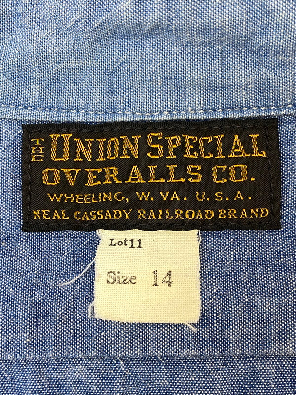 【中古品】【メンズ】 FREEWHEELERS フリーホイーラーズ WORK SHIRT ワークシャツ メンズ 長袖 ロングスリーブ 145-260717-hu-44-min サイズ：14 カラー：ブルー系 万代Net店