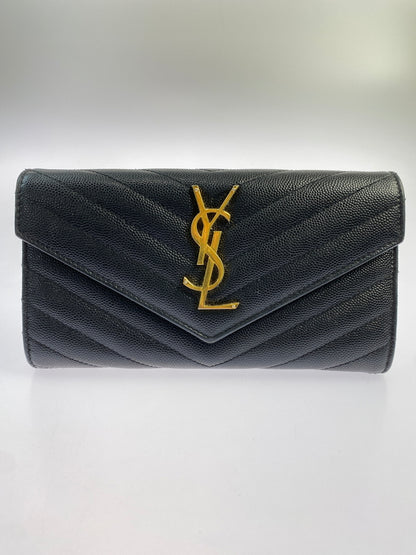 【中古品】【レディース】 YVES SAINT LAURENT サンローラン LARGE FLAP WALLET 372264BOW01 ラージフラップウォレット 長財布 181-260611-yn-15-min カラー：ブラック 万代Net店