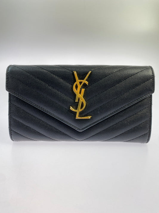 【中古品】【レディース】 YVES SAINT LAURENT サンローラン LARGE FLAP WALLET 372264BOW01 ラージフラップウォレット 長財布 181-260611-yn-15-min カラー：ブラック 万代Net店
