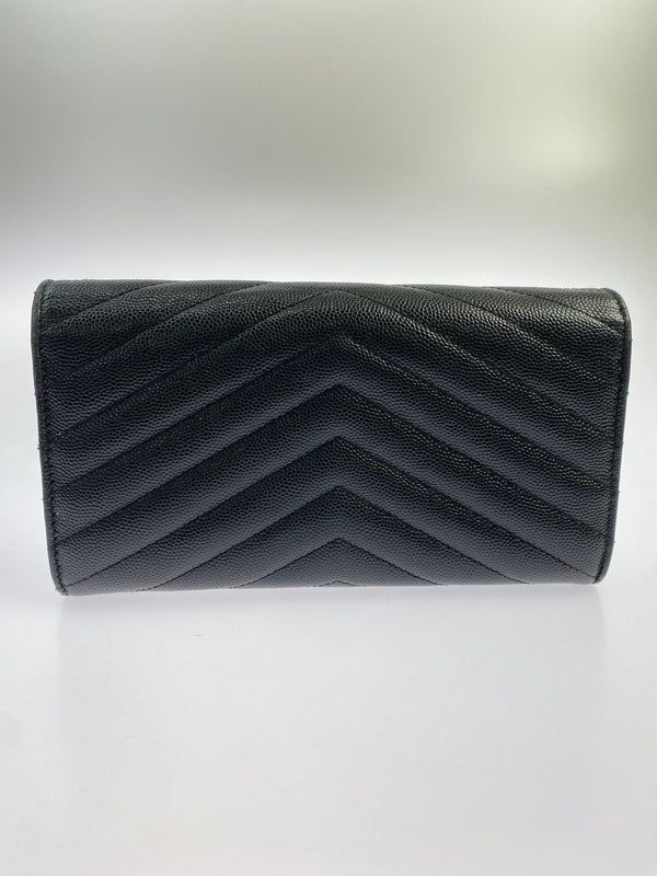 【中古品】【レディース】 YVES SAINT LAURENT サンローラン LARGE FLAP WALLET 372264BOW01 ラージフラップウォレット 長財布 181-260611-yn-15-min カラー：ブラック 万代Net店