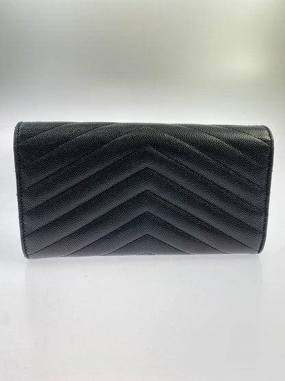 【中古品】【レディース】 YVES SAINT LAURENT サンローラン LARGE FLAP WALLET 372264BOW01 ラージフラップウォレット 長財布 181-260611-yn-15-min カラー：ブラック 万代Net店