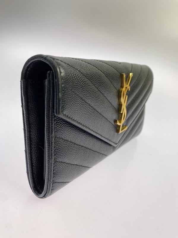 【中古品】【レディース】 YVES SAINT LAURENT サンローラン LARGE FLAP WALLET 372264BOW01 ラージフラップウォレット 長財布 181-260611-yn-15-min カラー：ブラック 万代Net店