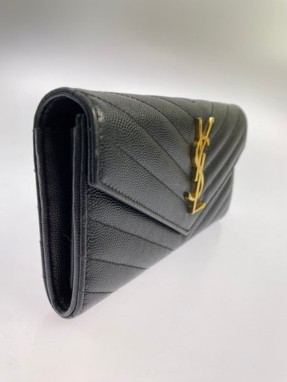 【中古品】【レディース】 YVES SAINT LAURENT サンローラン LARGE FLAP WALLET 372264BOW01 ラージフラップウォレット 長財布 181-260611-yn-15-min カラー：ブラック 万代Net店