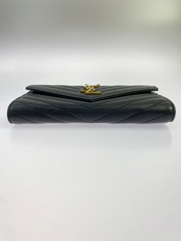 【中古品】【レディース】 YVES SAINT LAURENT サンローラン LARGE FLAP WALLET 372264BOW01 ラージフラップウォレット 長財布 181-260611-yn-15-min カラー：ブラック 万代Net店