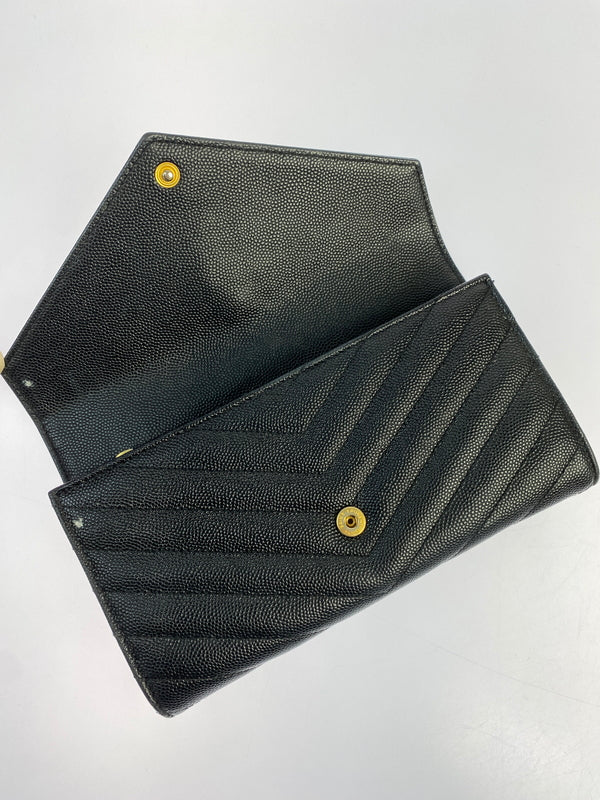 【中古品】【レディース】 YVES SAINT LAURENT サンローラン LARGE FLAP WALLET 372264BOW01 ラージフラップウォレット 長財布 181-260611-yn-15-min カラー：ブラック 万代Net店