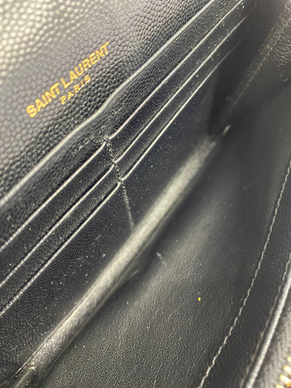 【中古品】【レディース】 YVES SAINT LAURENT サンローラン LARGE FLAP WALLET 372264BOW01 ラージフラップウォレット 長財布 181-260611-yn-15-min カラー：ブラック 万代Net店