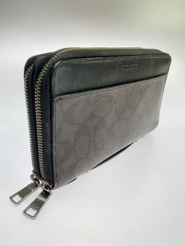 【中古品】【メンズ/レディース】 COACH コーチ F66562 ダブルジップ トラベルオーガナイザー セカンドバッグ 財布 ストラップ欠品 180-260329-AS-20-min カラー：ブラック 万代Net店
