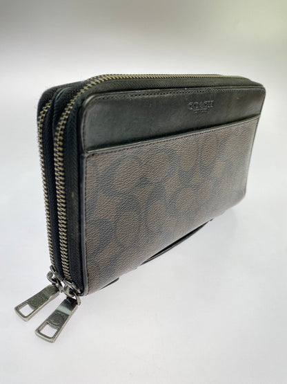 【中古品】【メンズ/レディース】 COACH コーチ F66562 ダブルジップ トラベルオーガナイザー セカンドバッグ 財布 ストラップ欠品 180-260329-AS-20-min カラー：ブラック 万代Net店