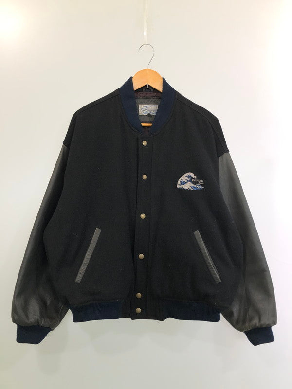 【中古品】【メンズ】 KENZO ケンゾー 90S 北斎タグ STADIUM JACKET 90年代 スタジアムジャケット メンズ アウター スタジャン 141-260324-em-13-min サイズ：FREE カラー：ブラック/グレー 万代Net店