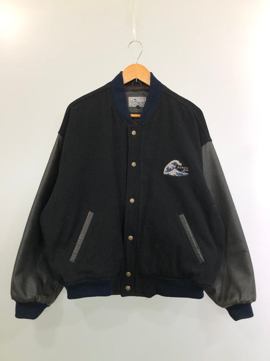 【中古品】【メンズ】 KENZO ケンゾー 90S 北斎タグ STADIUM JACKET 90年代 スタジアムジャケット メンズ アウター スタジャン 141-260324-em-13-min サイズ：FREE カラー：ブラック/グレー 万代Net店